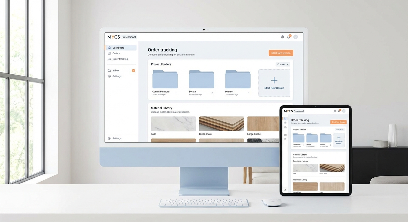 MYCS Professional Dashboard - Order tracking and Material Library interface